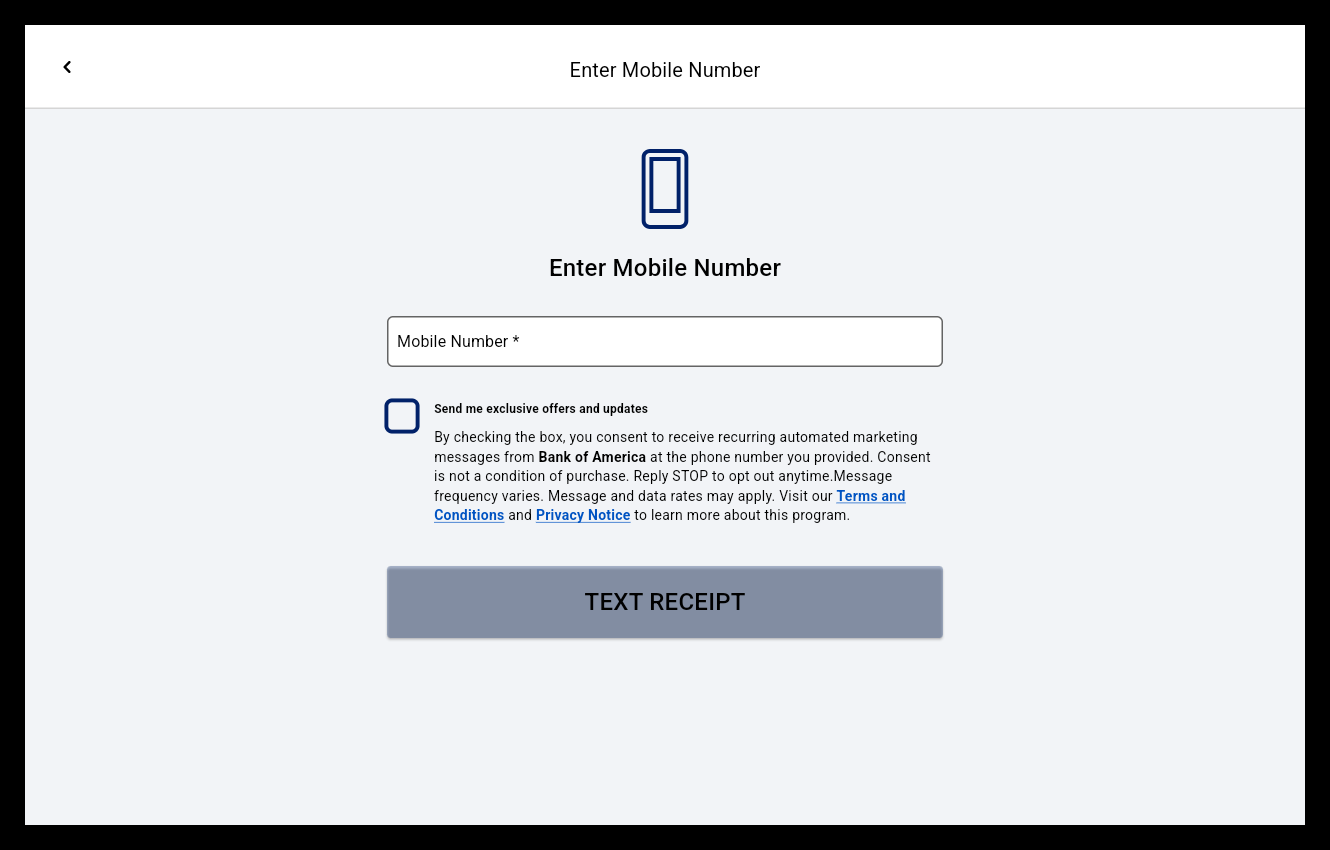 Mobile delivery receipt option in the Customer Display Screen