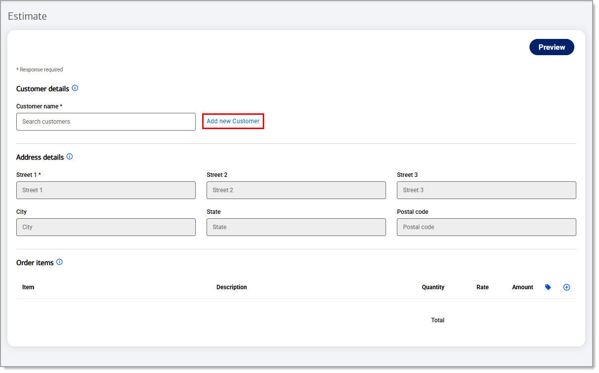 Add new Customer button highlighted under customer details.