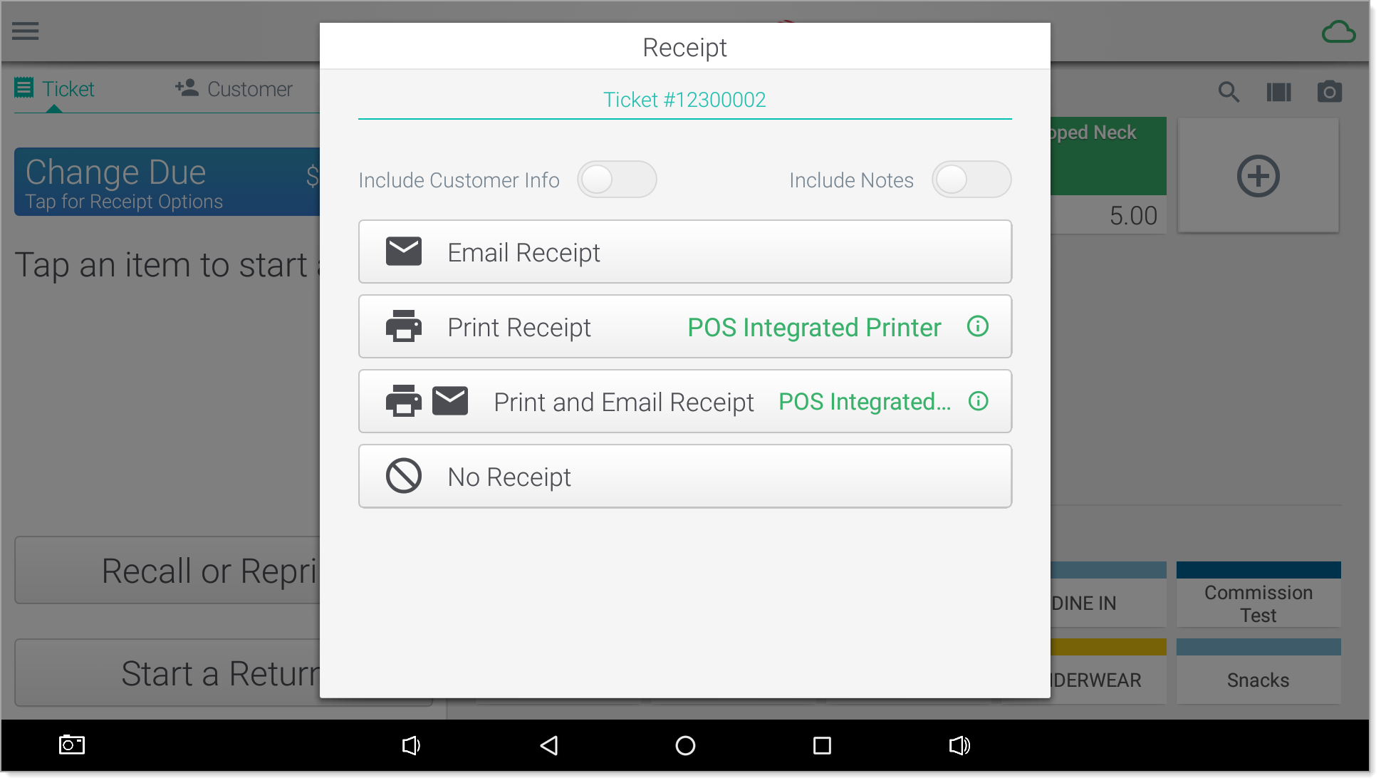 receipt options dialog