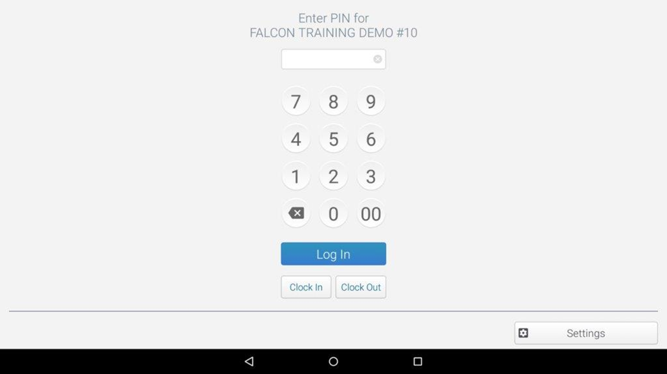 Point of Sale app log in screen with clock in and clock out options