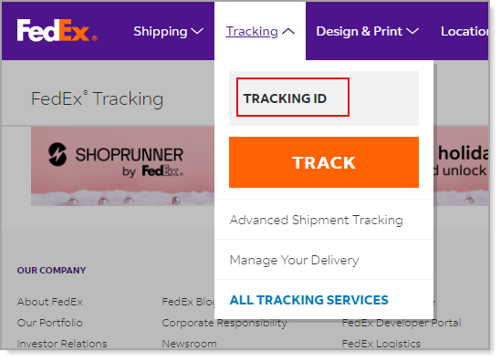 FedEx Tracking ID field