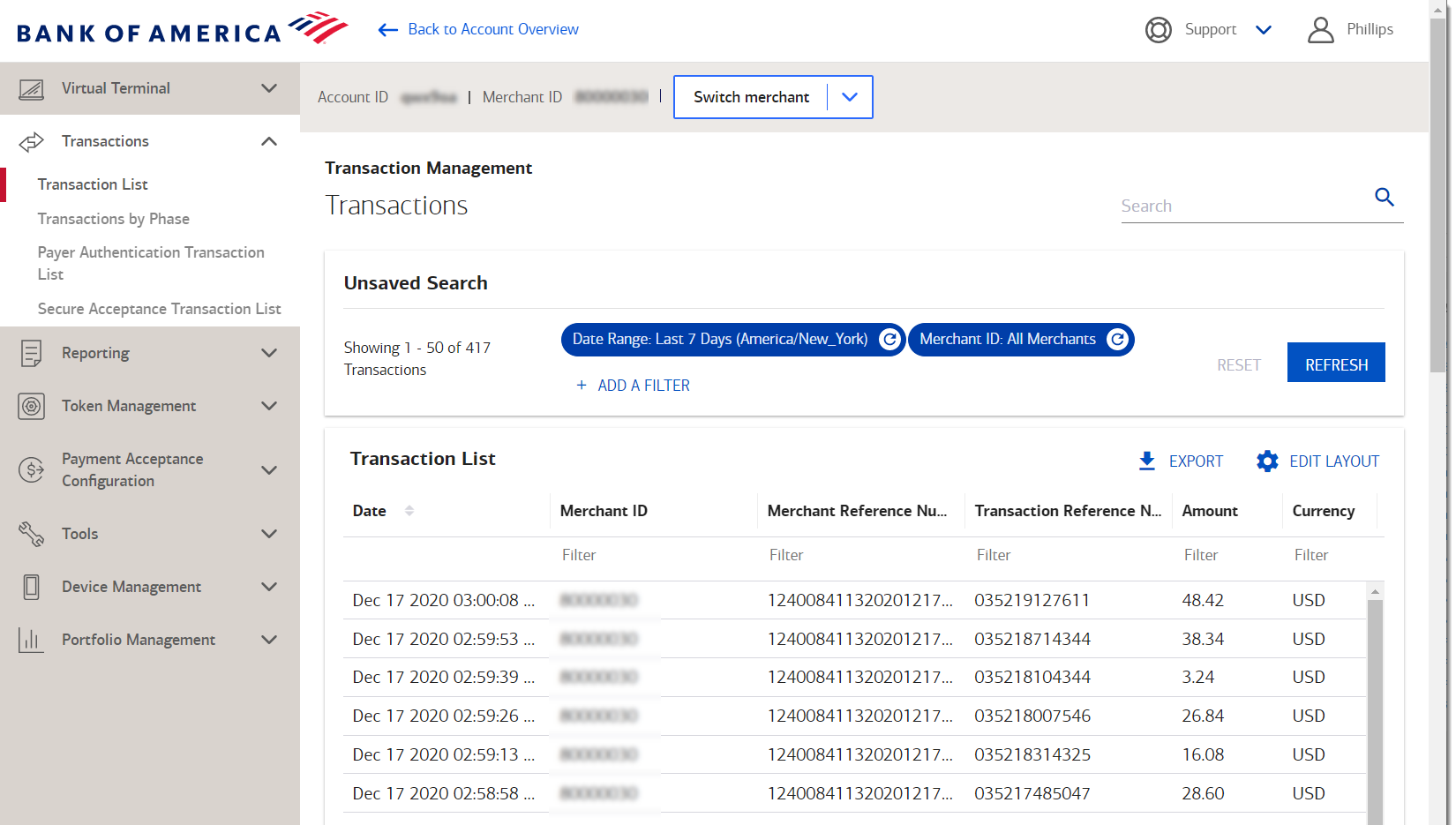 An image showing the Transaction List.