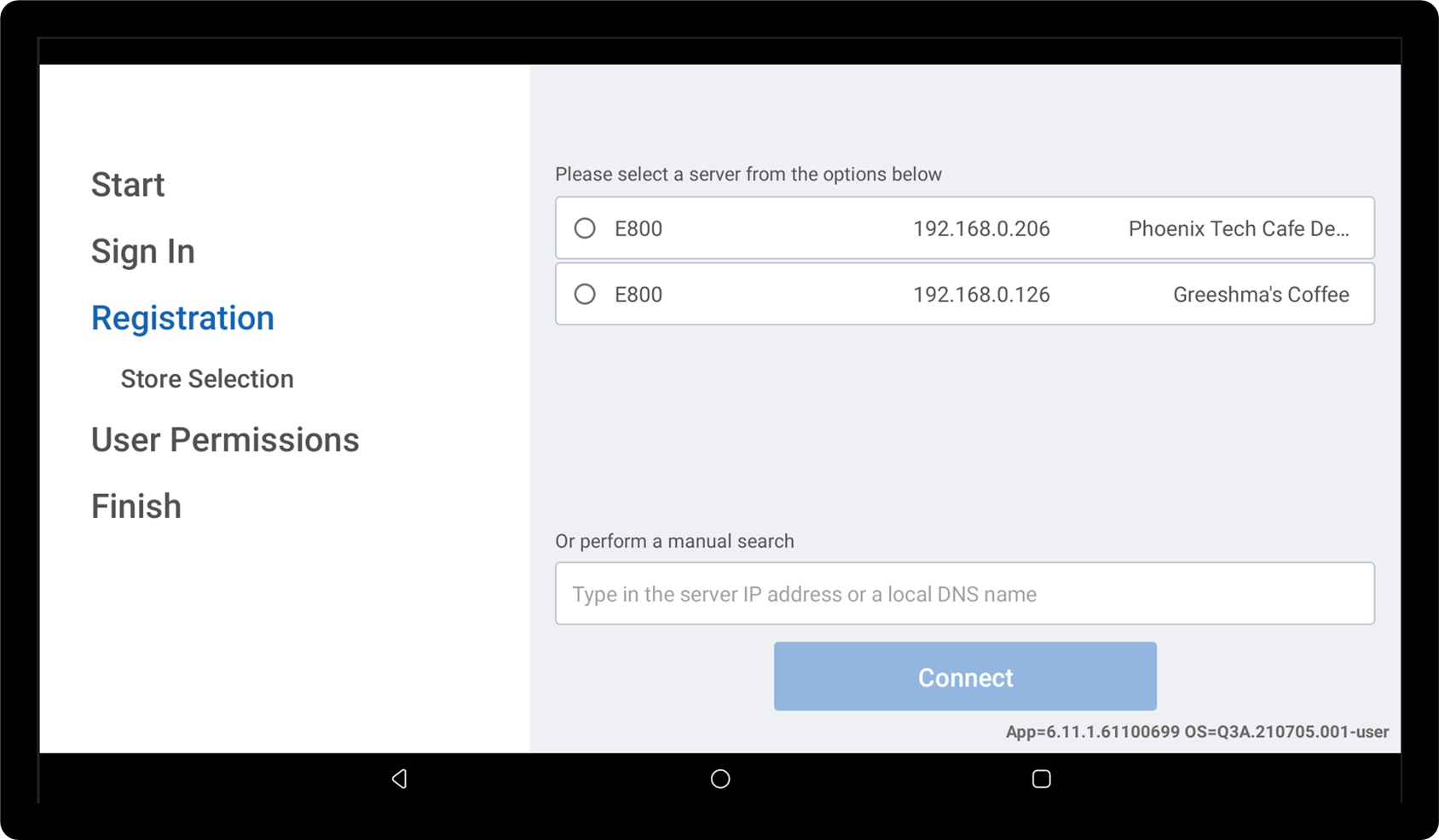 registration server option selection