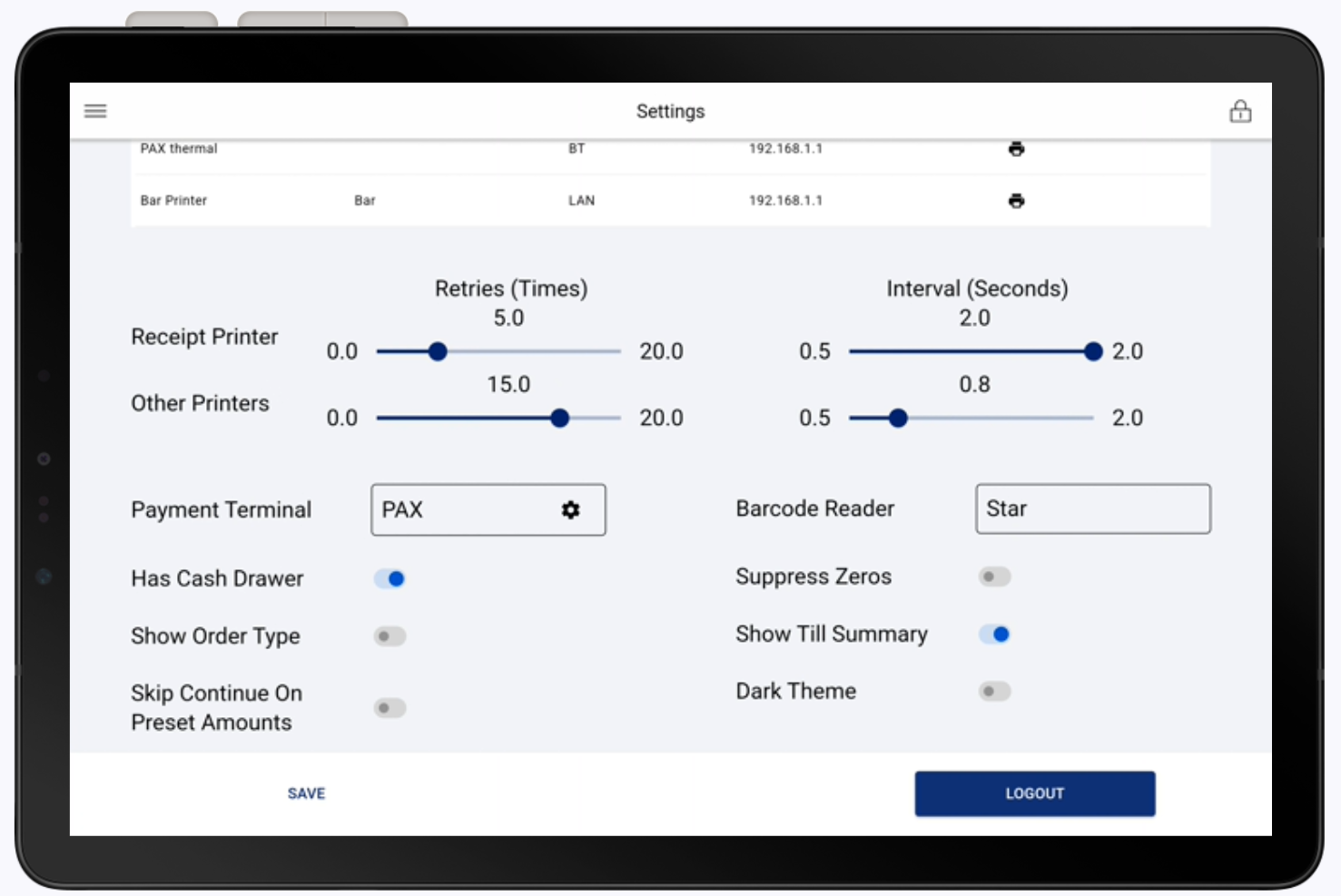 hardware settings toggle options at bottom of screen