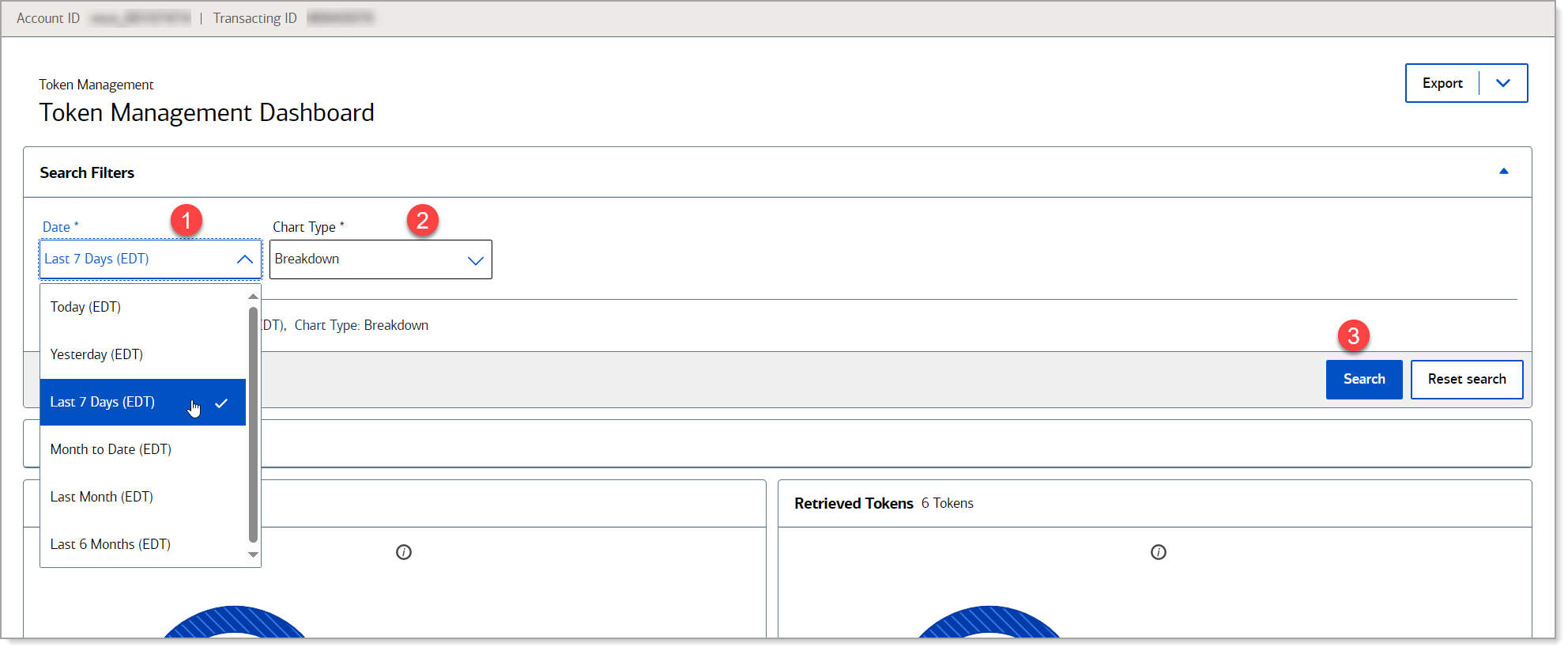 filter the token management dashboard