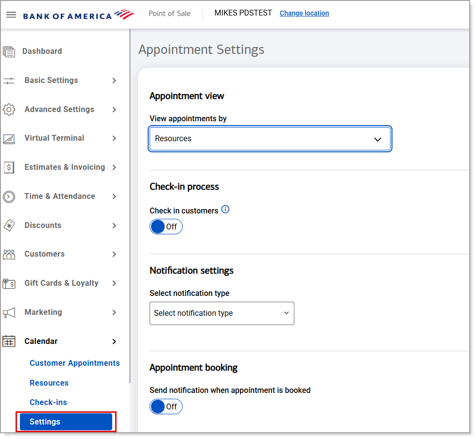 Appointment settings by Resources view