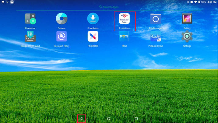 Desktop with apps. Essentials highlighted.