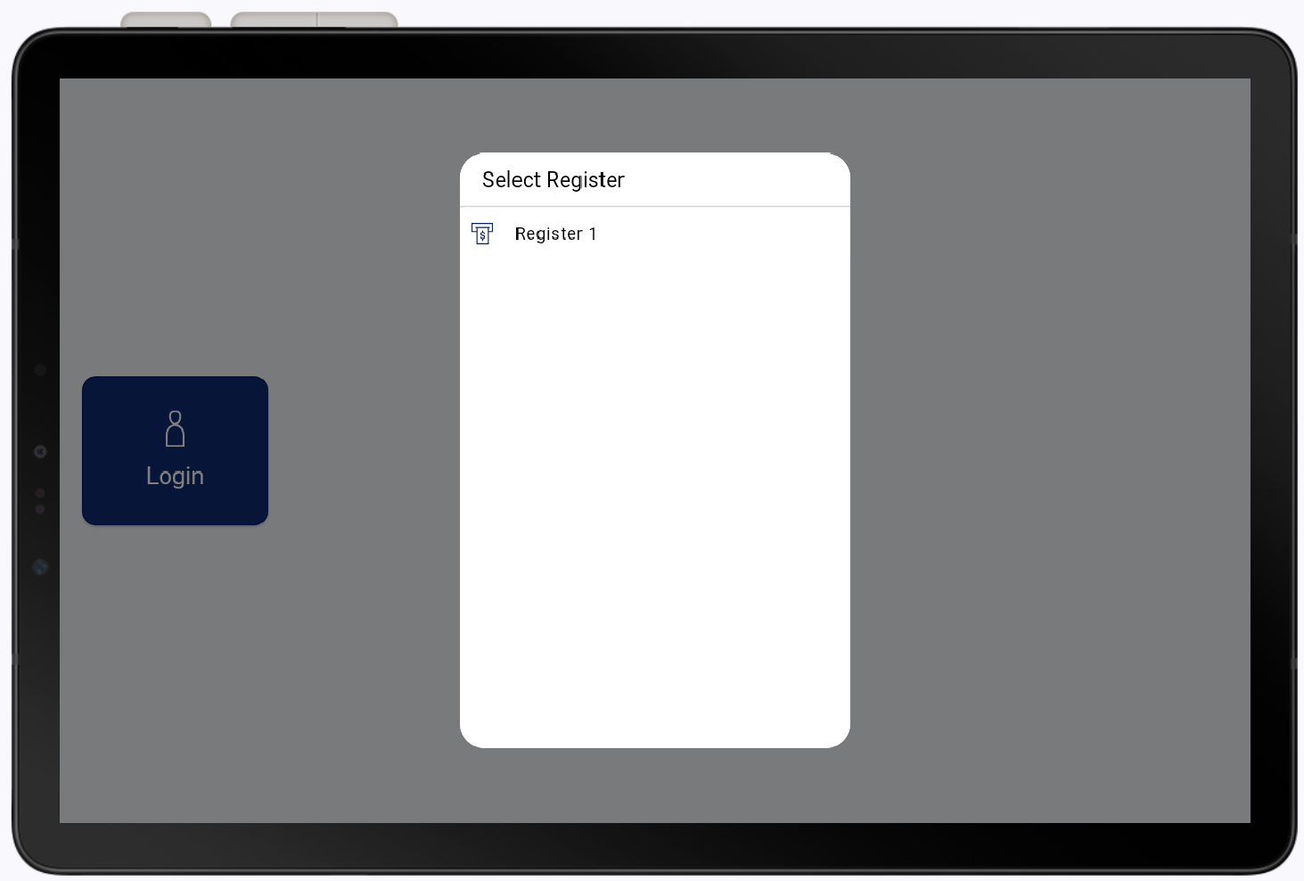 POS app with pop up to select a register..