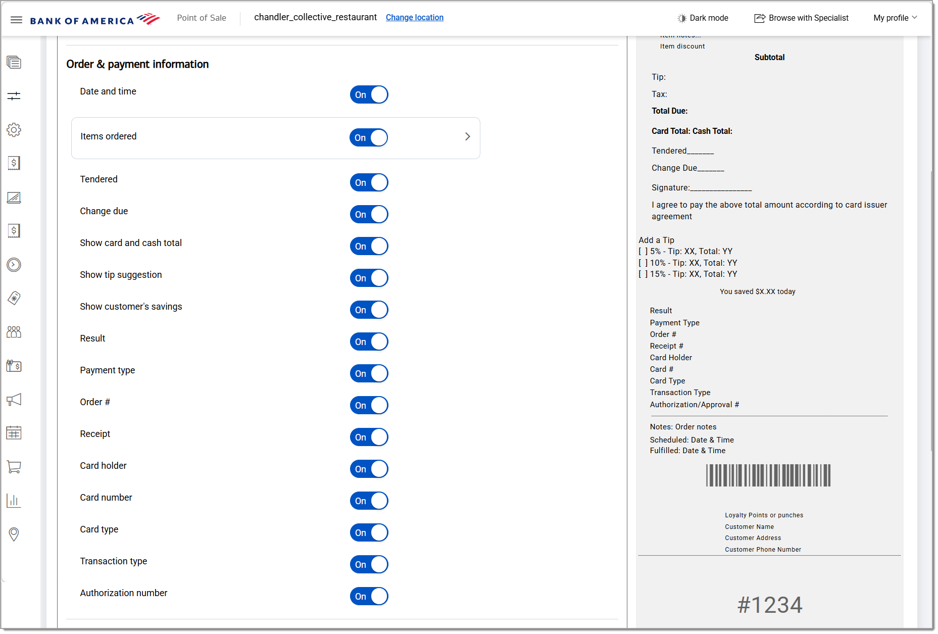 order and payment information