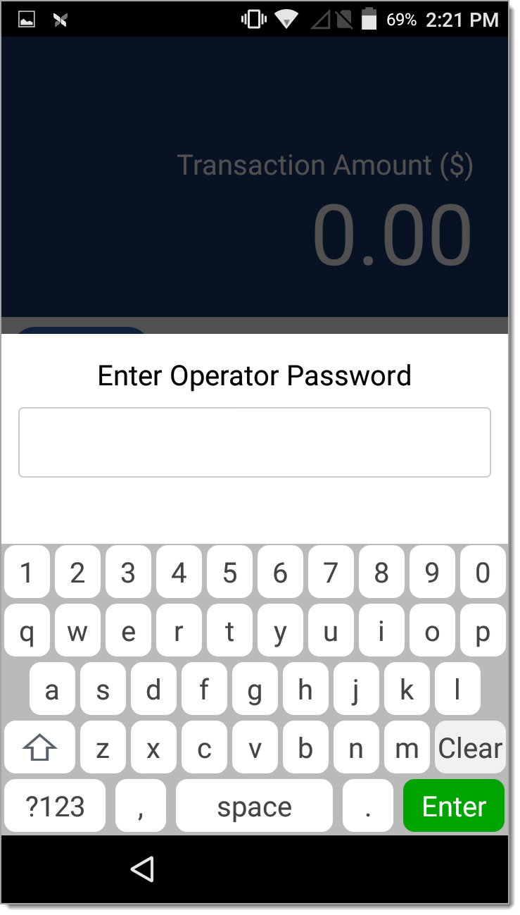 Operator Password field