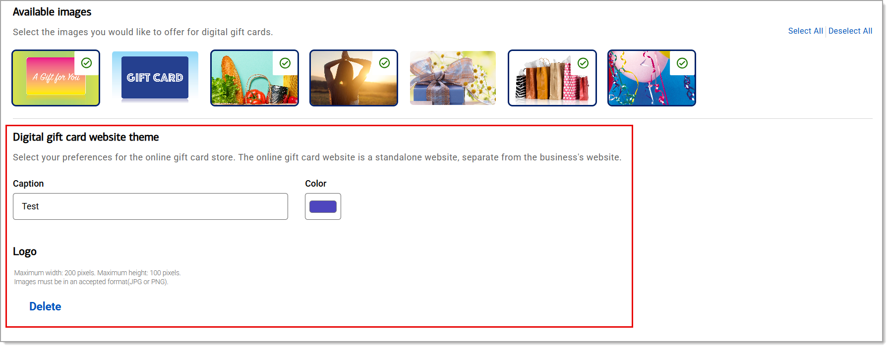 website theme selections