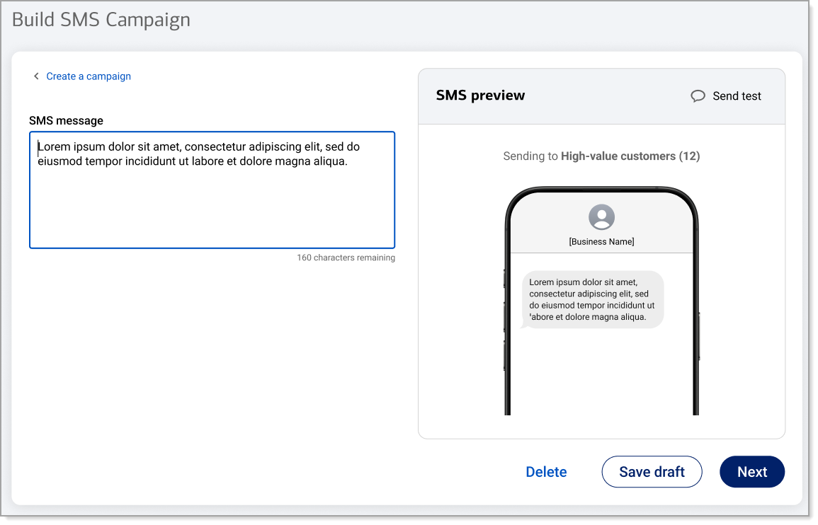 Build a SMS text marketing campaign screen