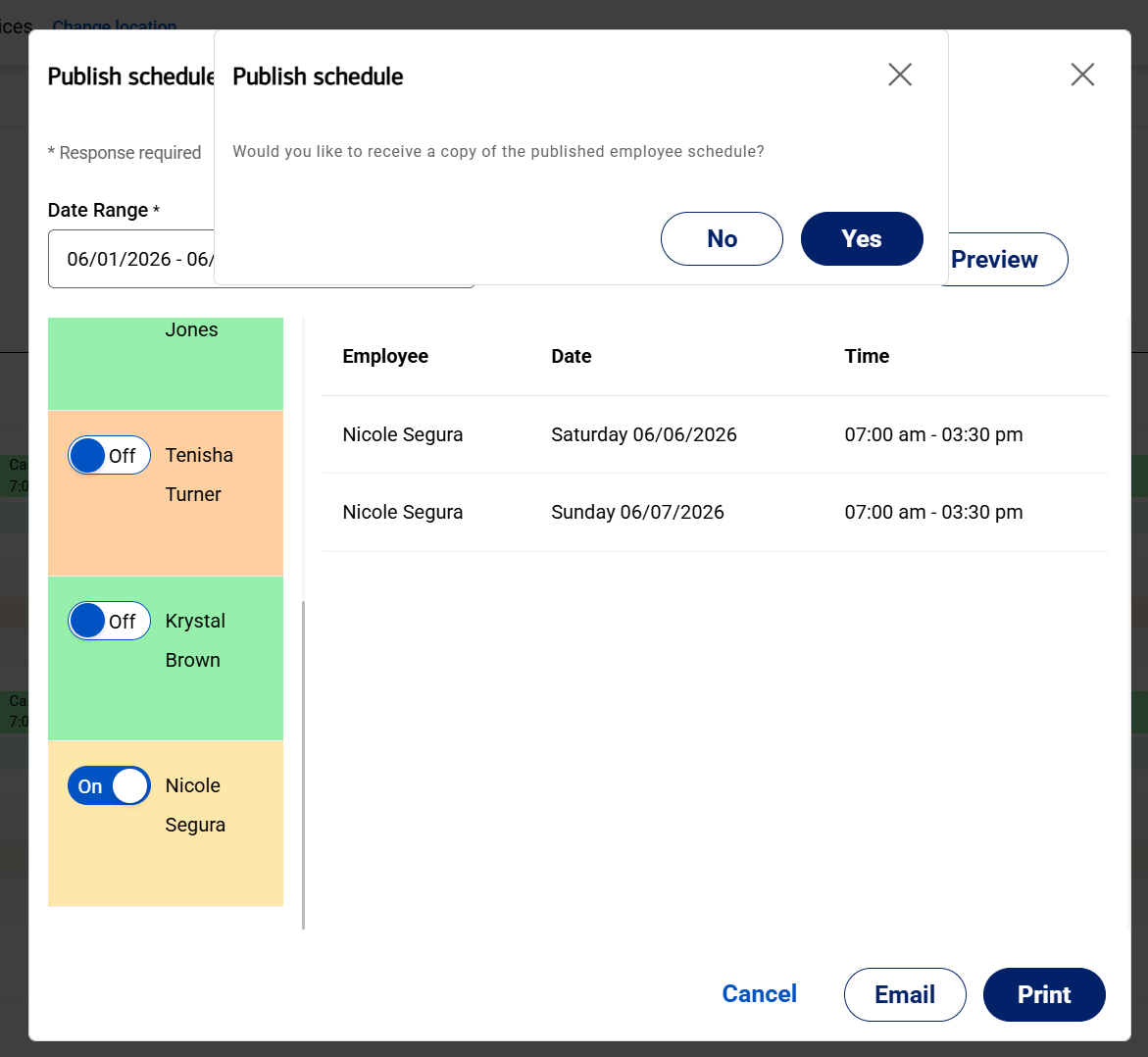 confirm email for schedule copy