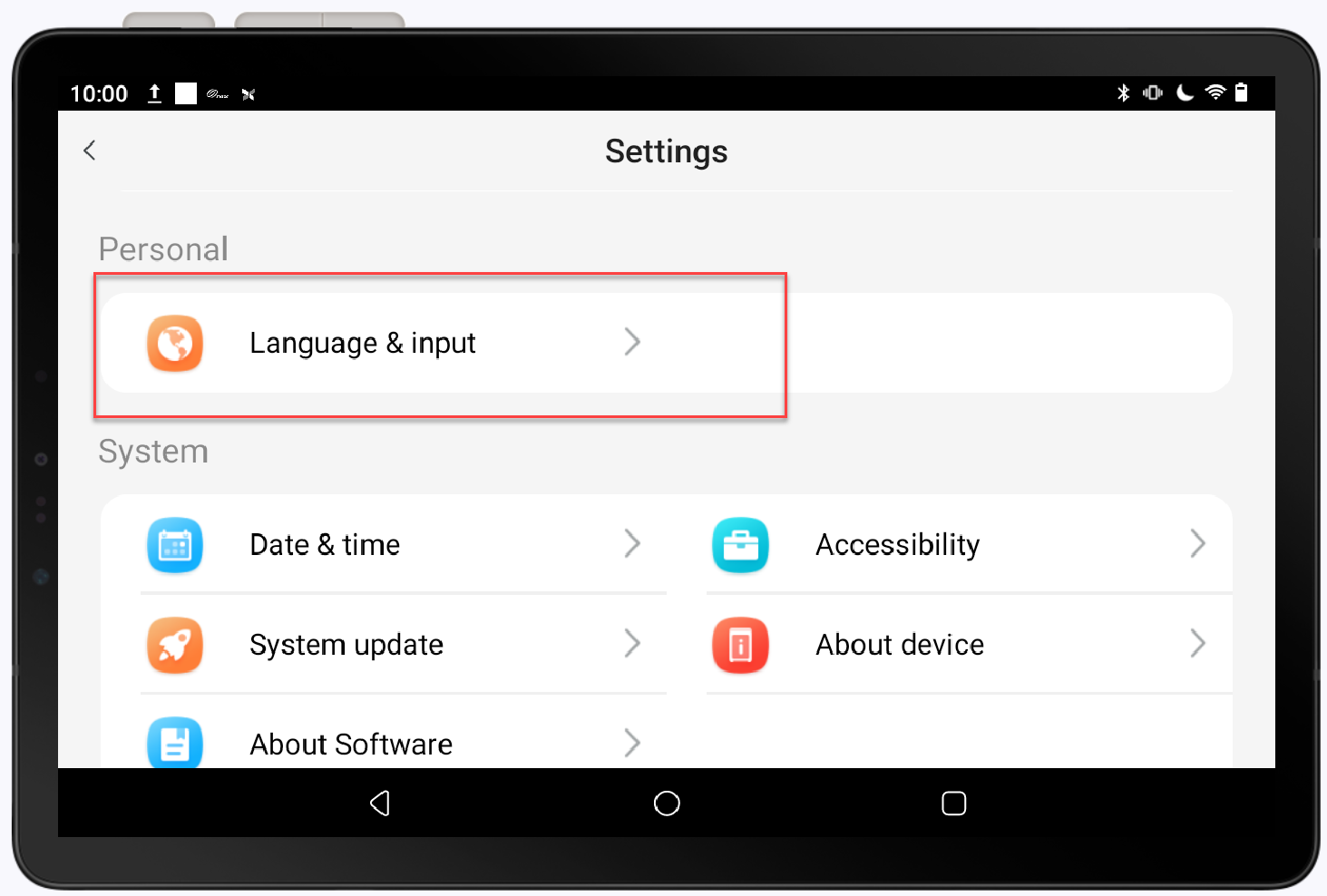 language and input option in settings