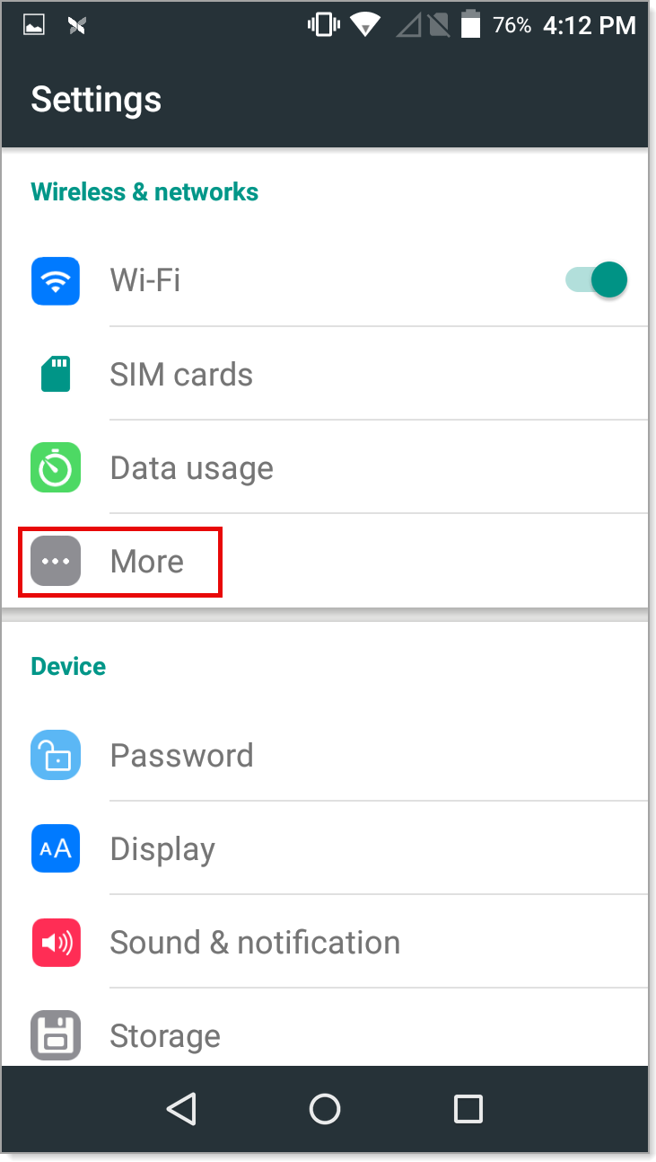 Wi-Fi settings: More option.