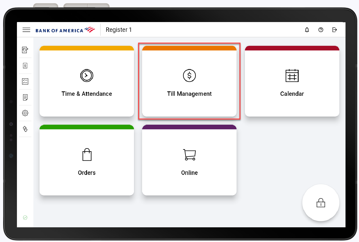 app main screen with till management highlighted