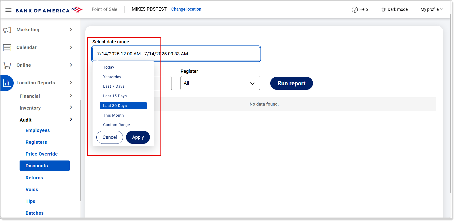 Date range options