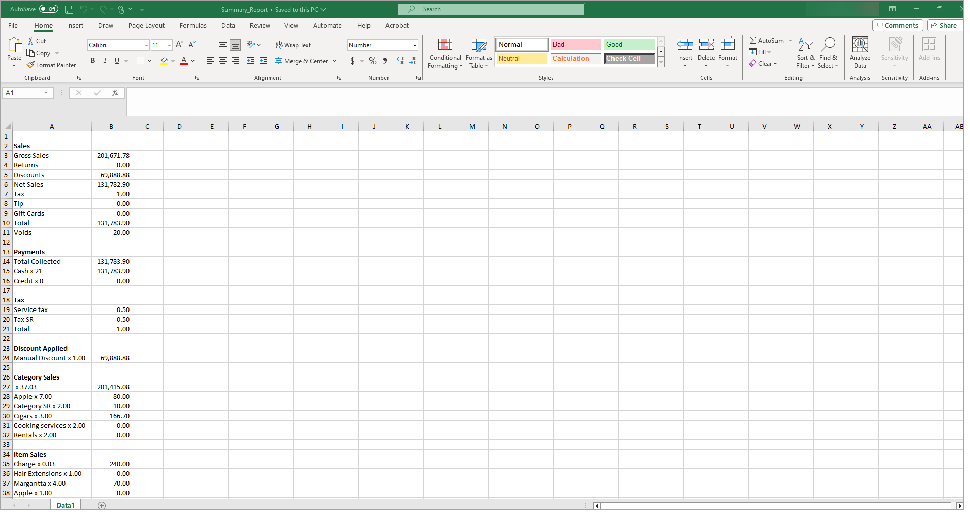Sample report format