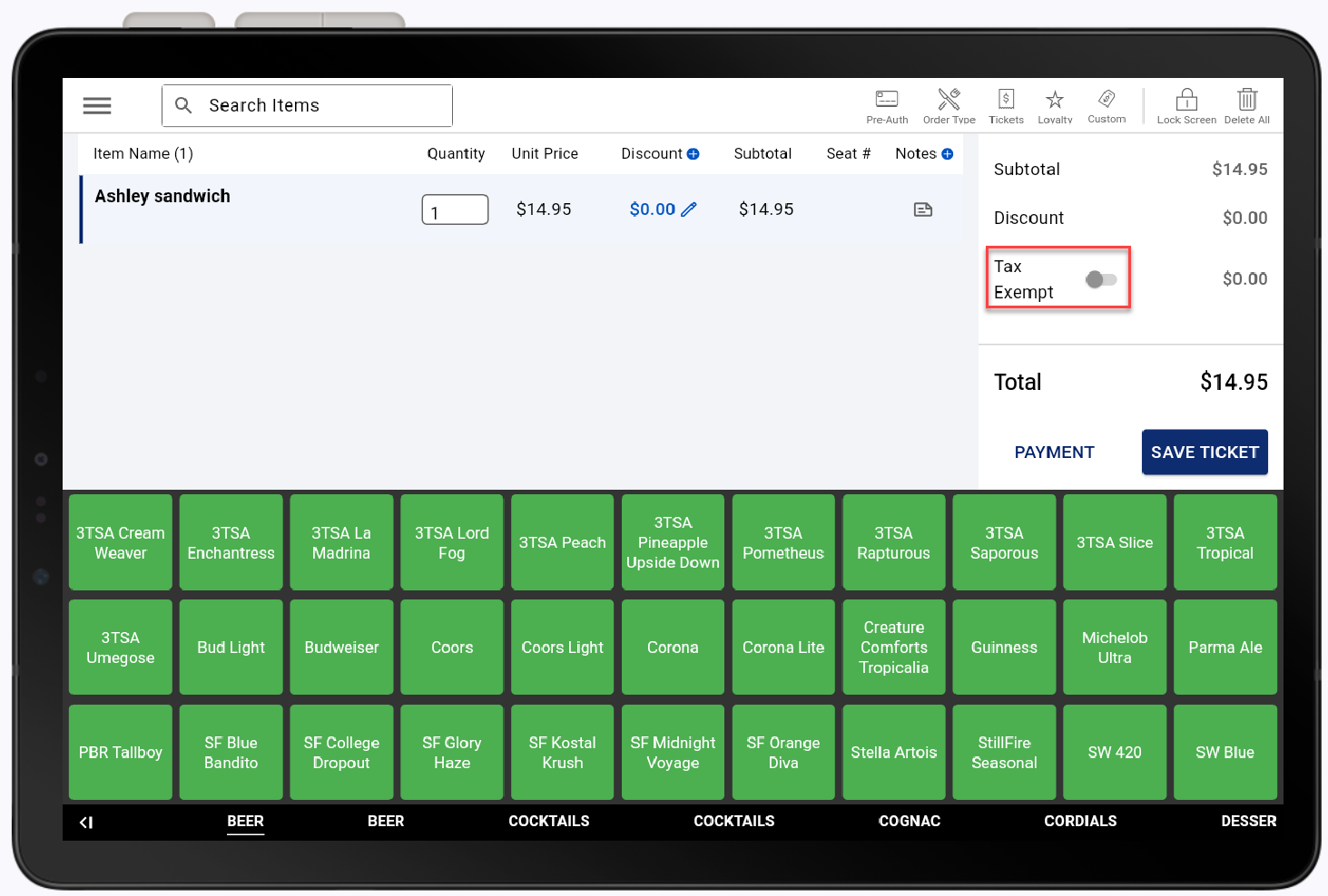 set the sale as tax exempt