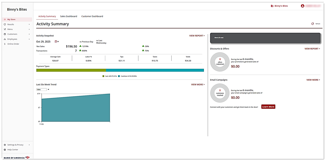New tab position for Restaurant