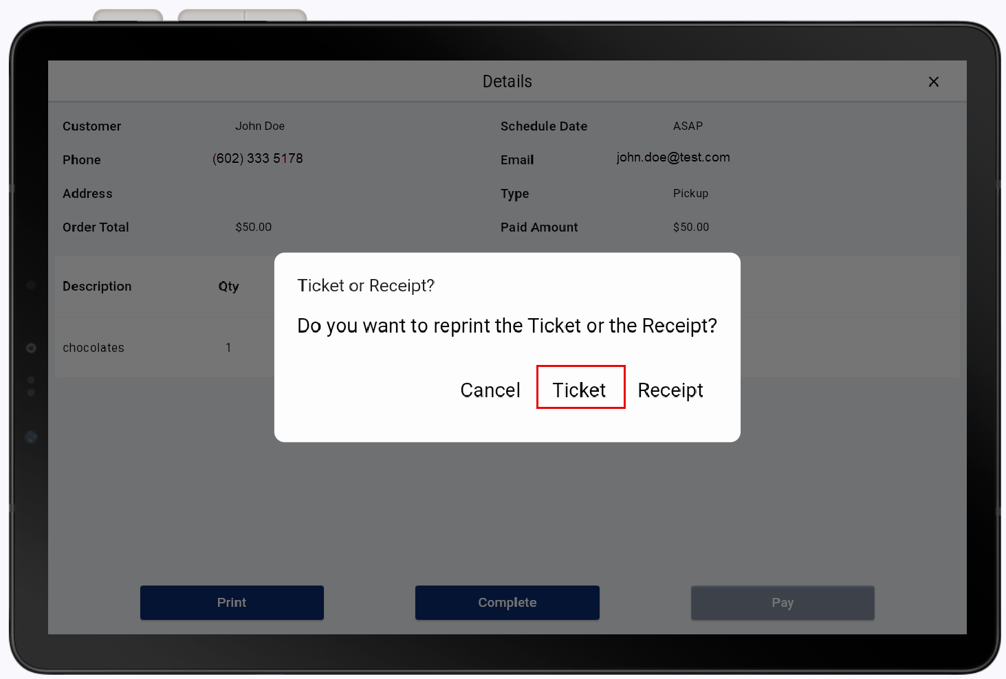 reprint a kitchen ticket