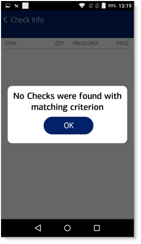 incorrect/no check number error message