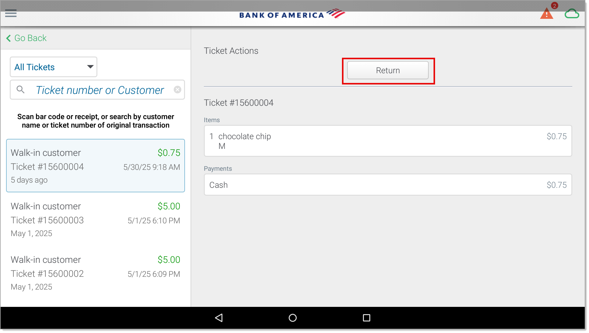 Return highlighted from ticket actions