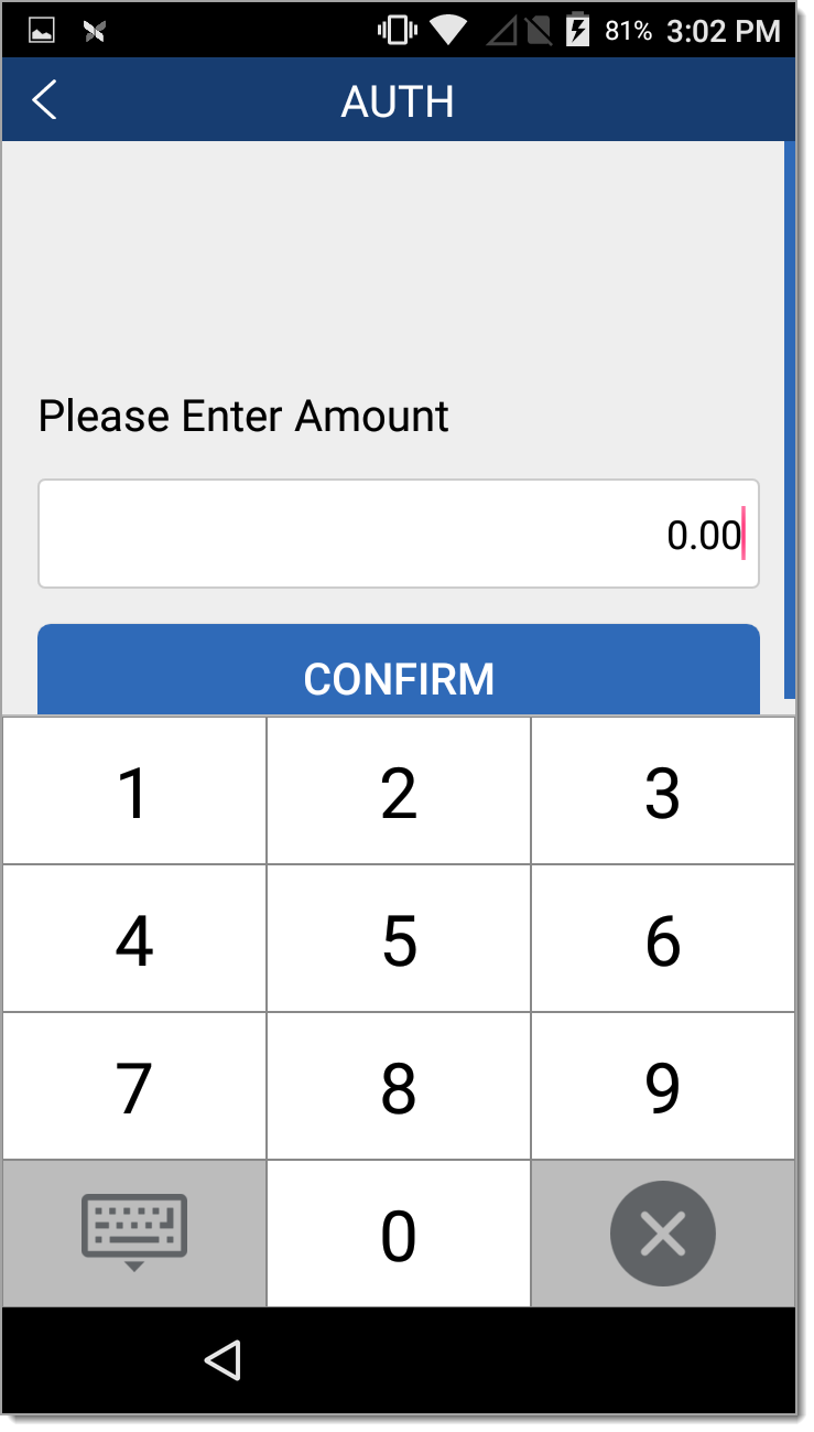 AUTH Option Enter Amount Field