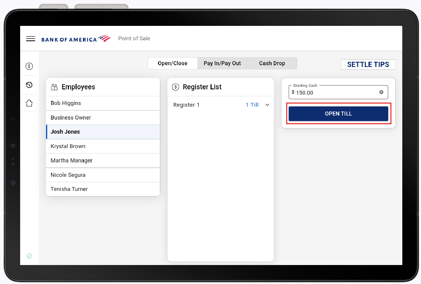 Open till highlighted.