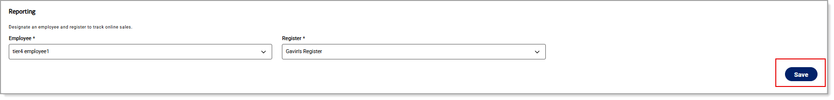 Reporting settings and save option