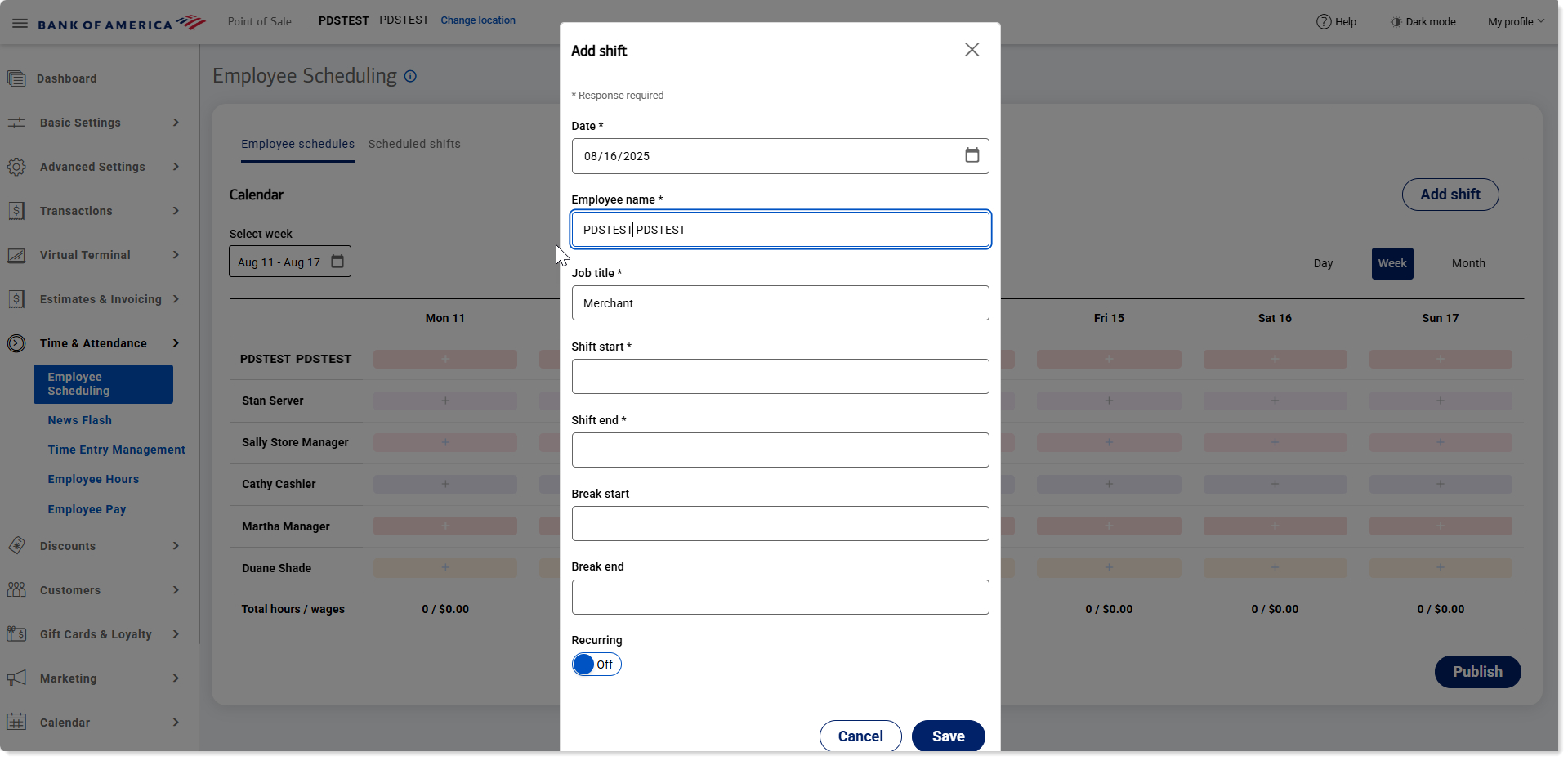 Add shift details screen