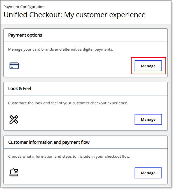 Payment options - manage button