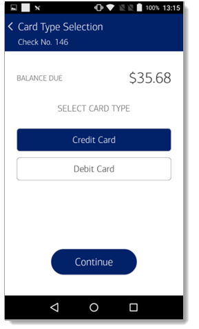 Card Type Selection screen
