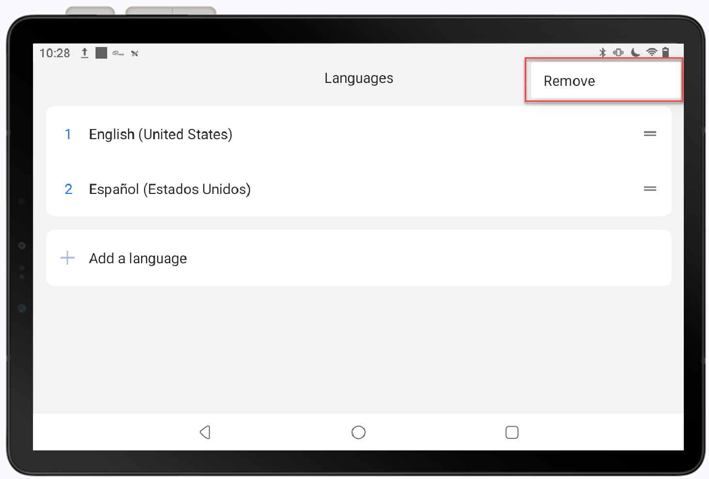 remove a language selected