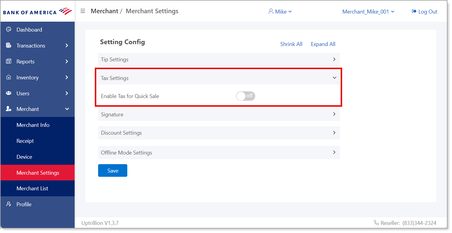 mpos tax settings