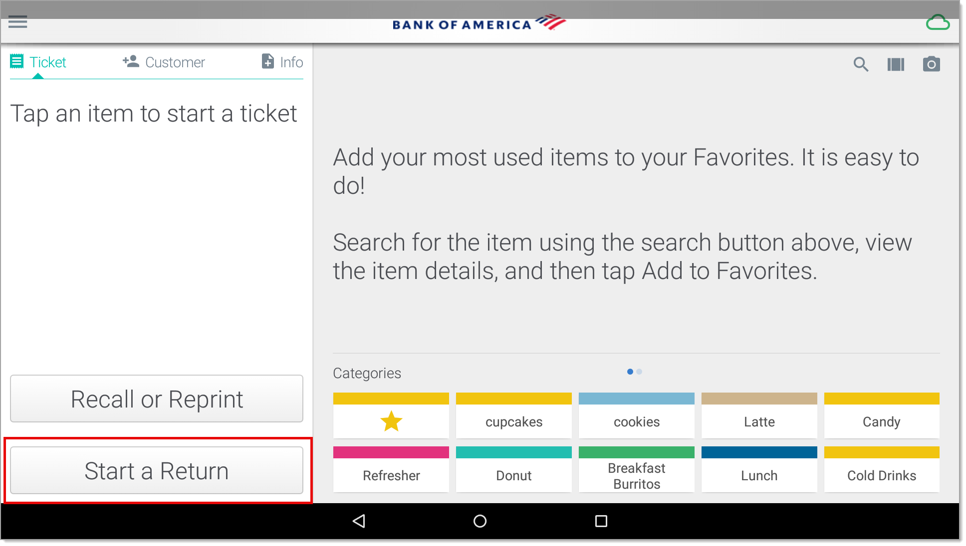 Start a return from the the ticket screen