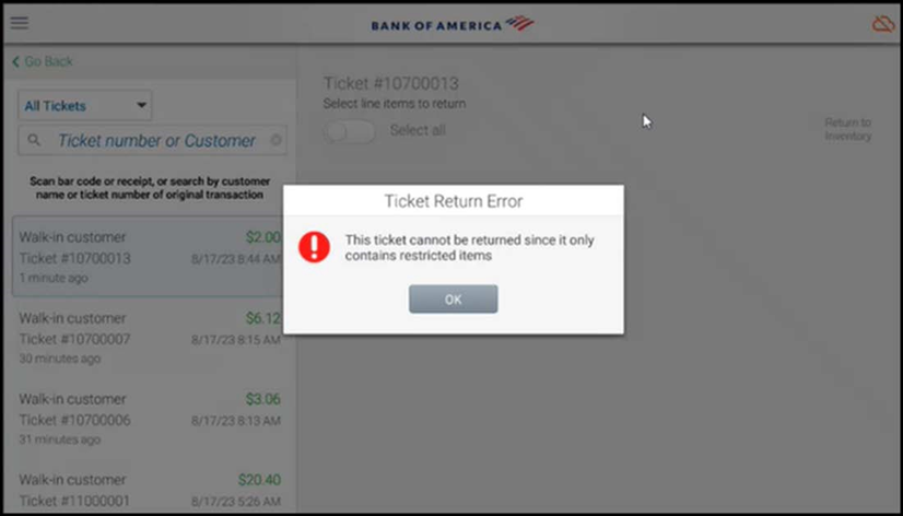 Ticket return error