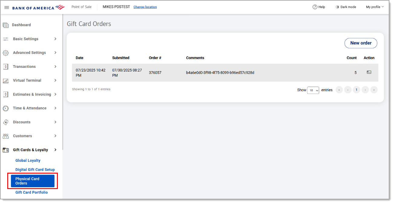 Physical Card Orders