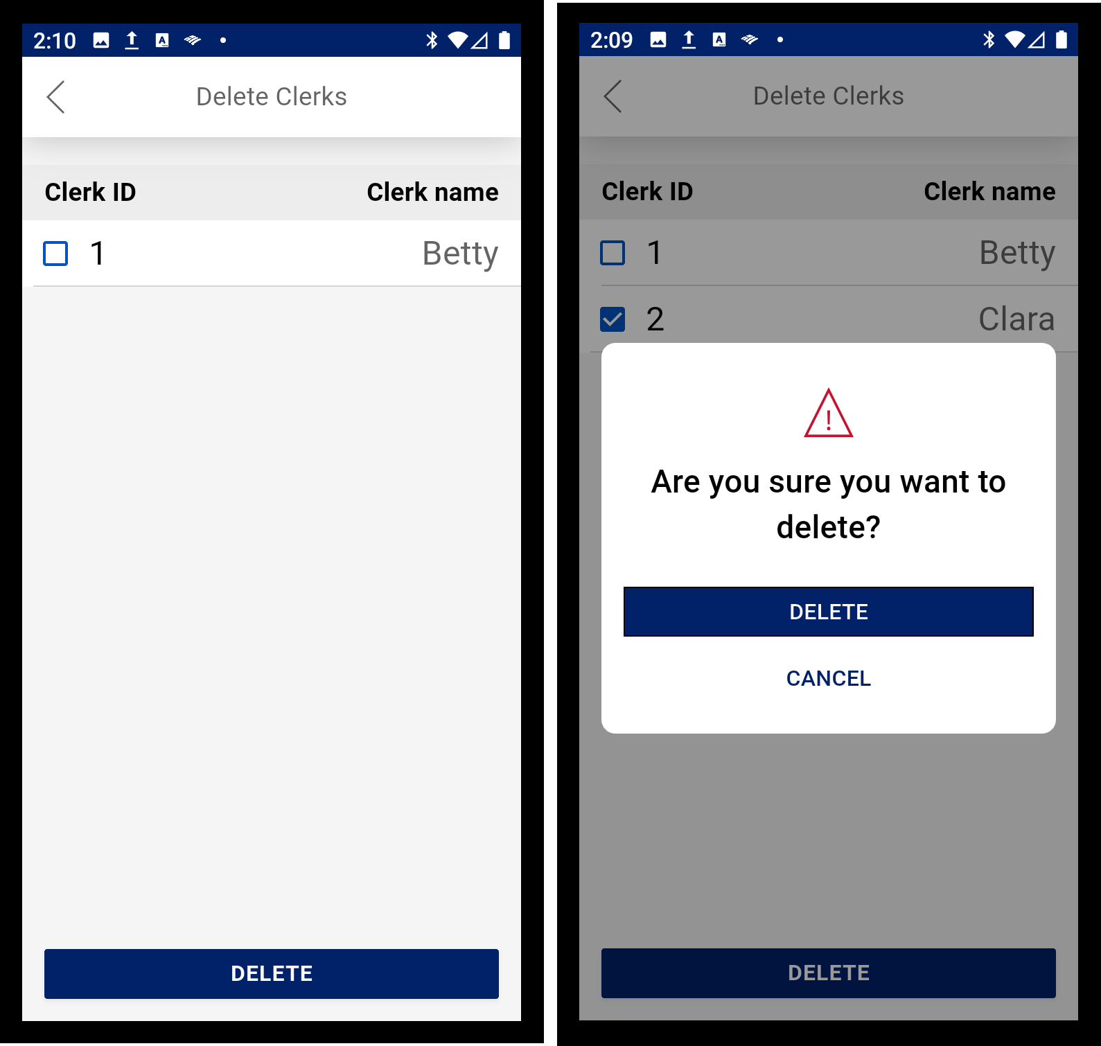 delete a clerk and confirm delete