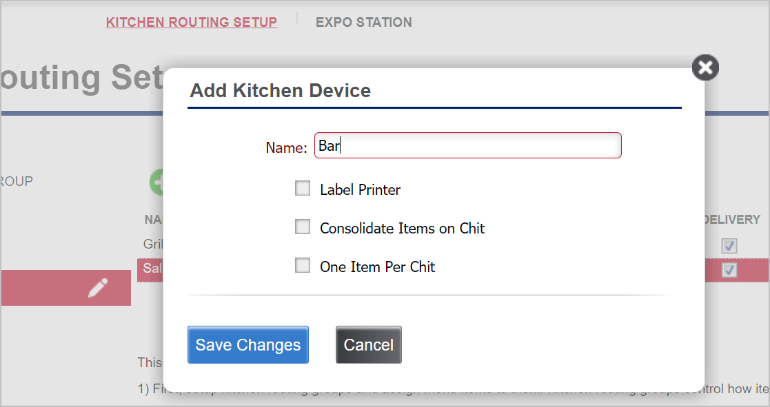 Add Kitchen Device dialog box to add name