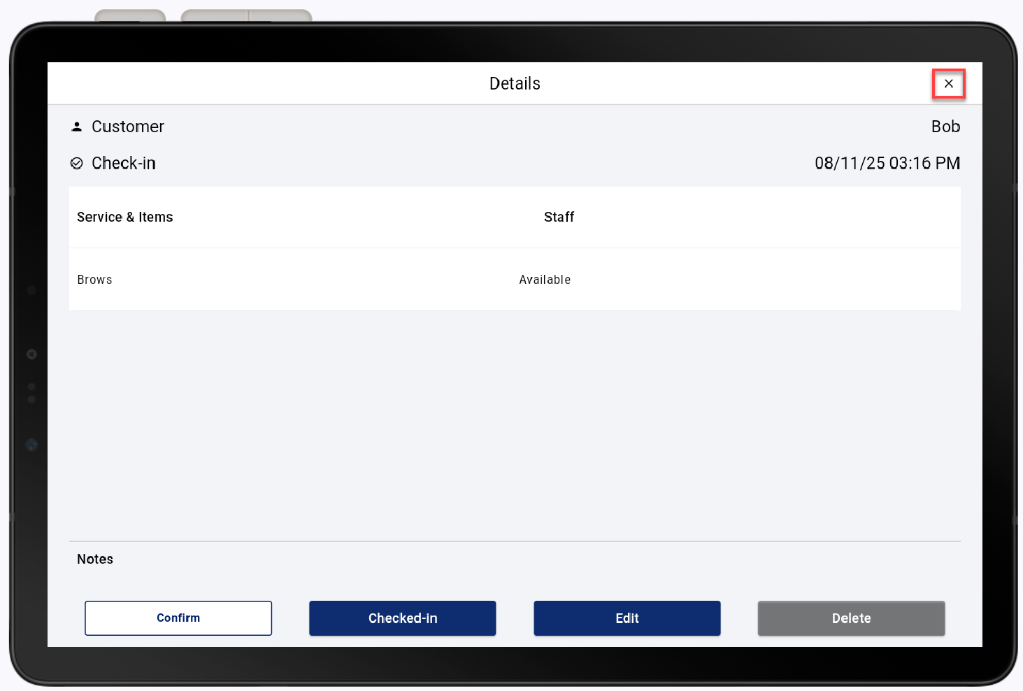 appointment details screen