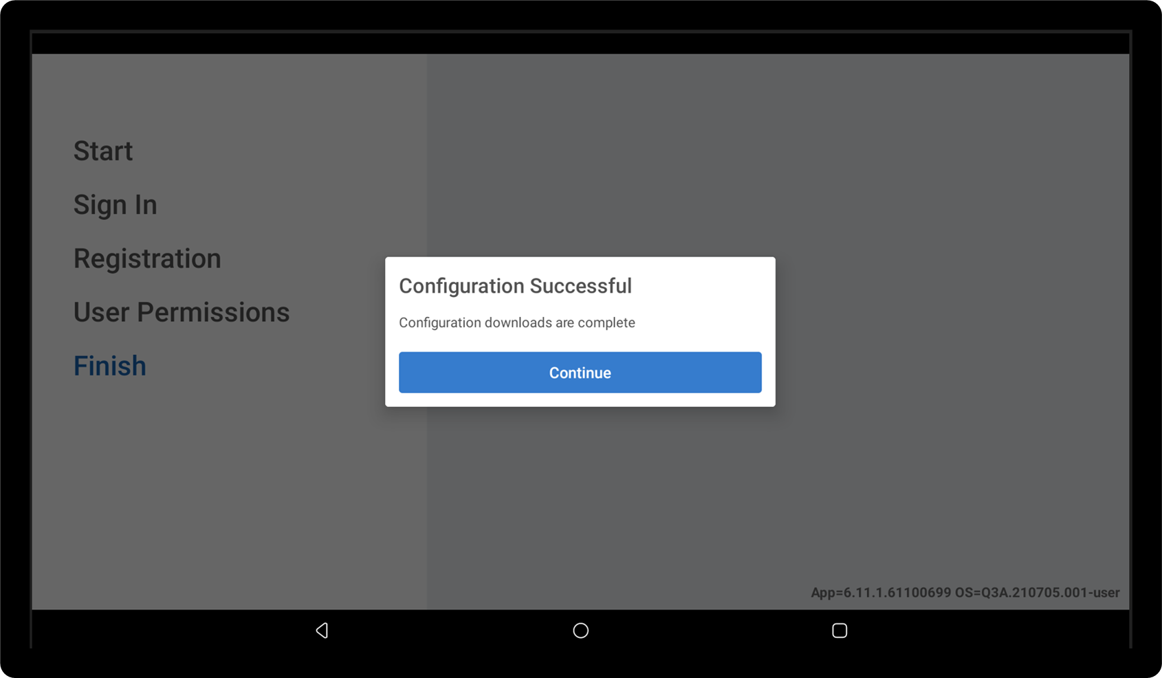 tap continue after successful configuration