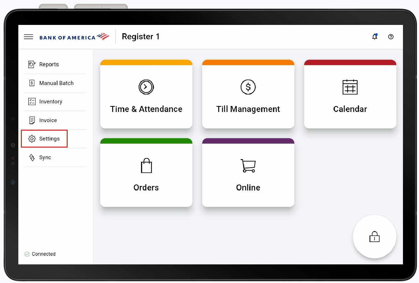 Settings highlighted in the Point of Sale Solution Menu.