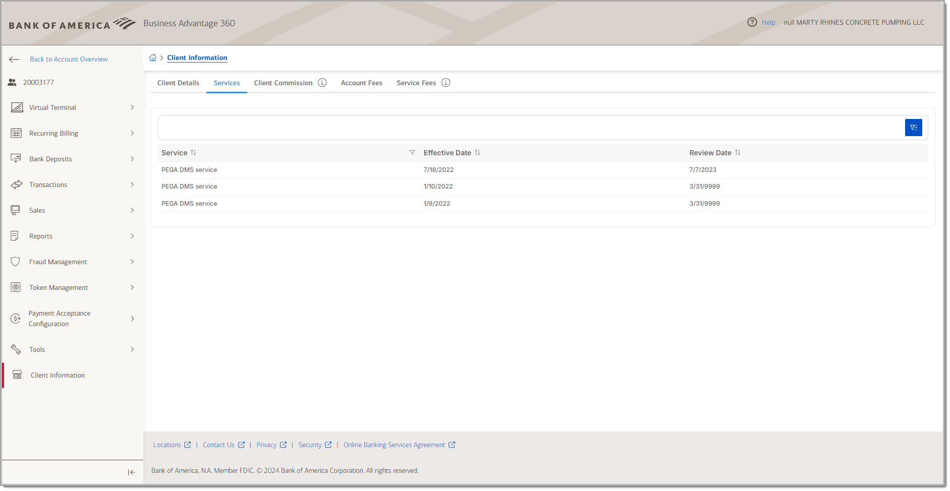 merchant services client info services