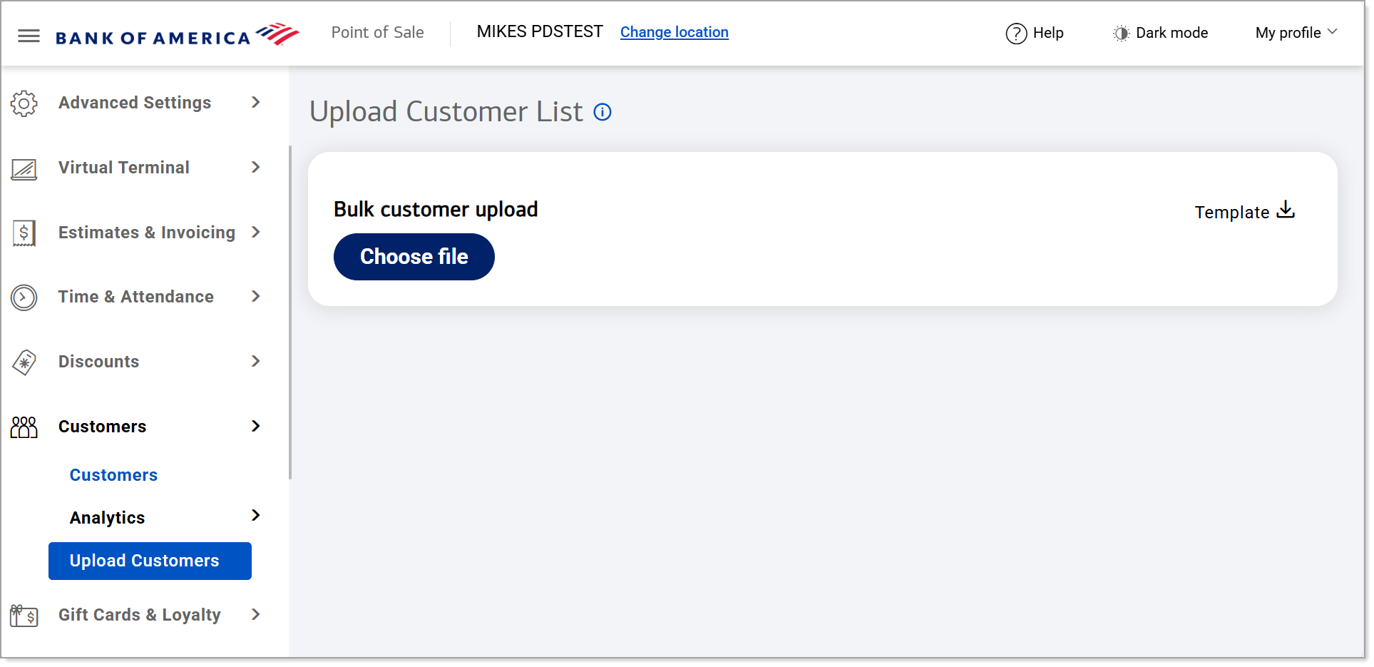 Upload customers list page