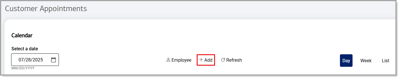 Add a customer appointment selection