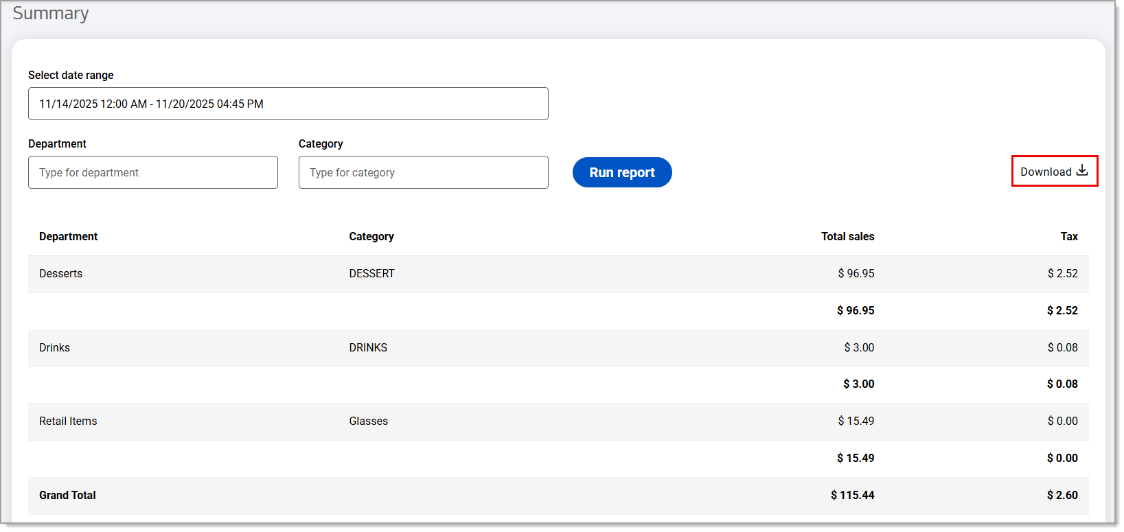 Download summary report