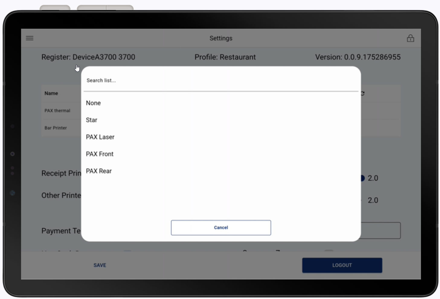 hardware settings barcode scanner selection