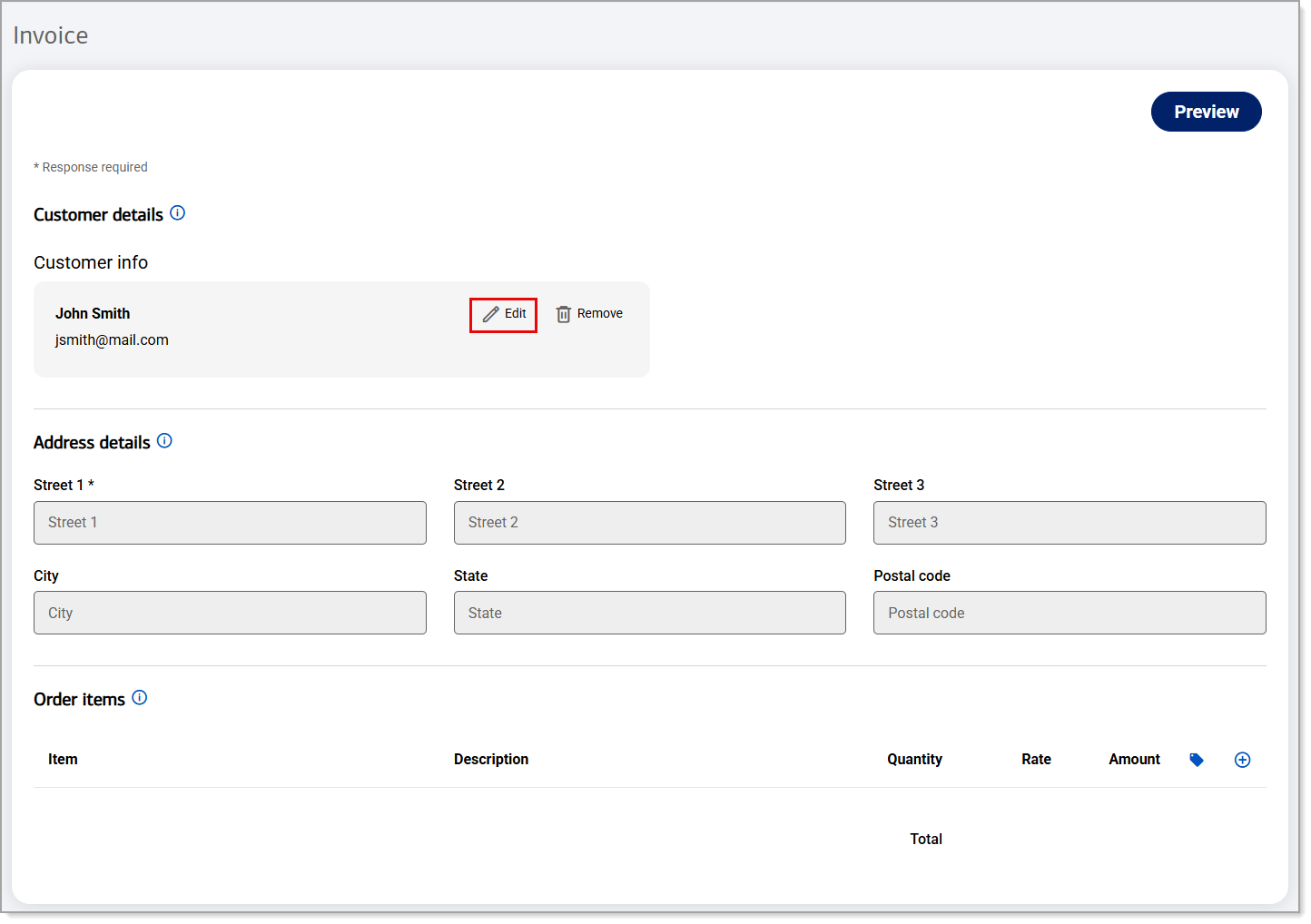 Edit icon highlighted in the Customer details screen.