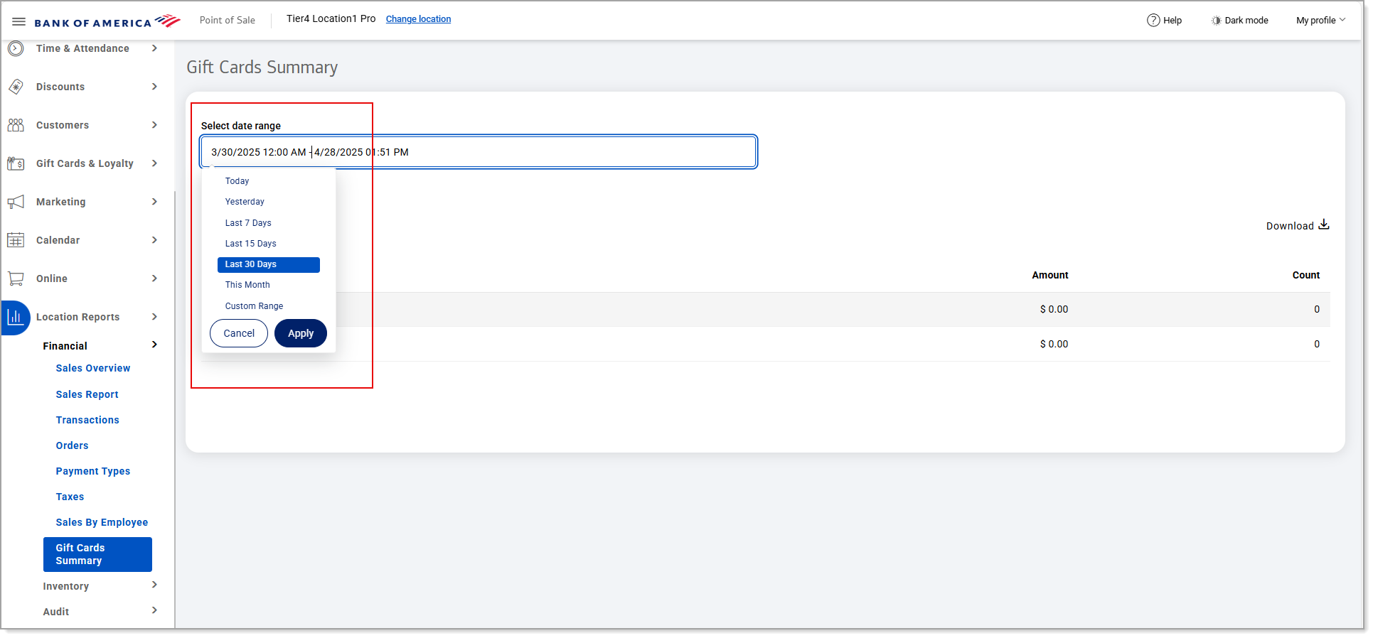 Date range options